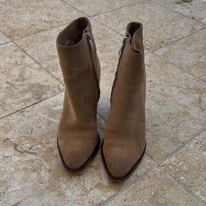 Sam Edelman Tan Suede Heeled Ankle Boots with Zipper